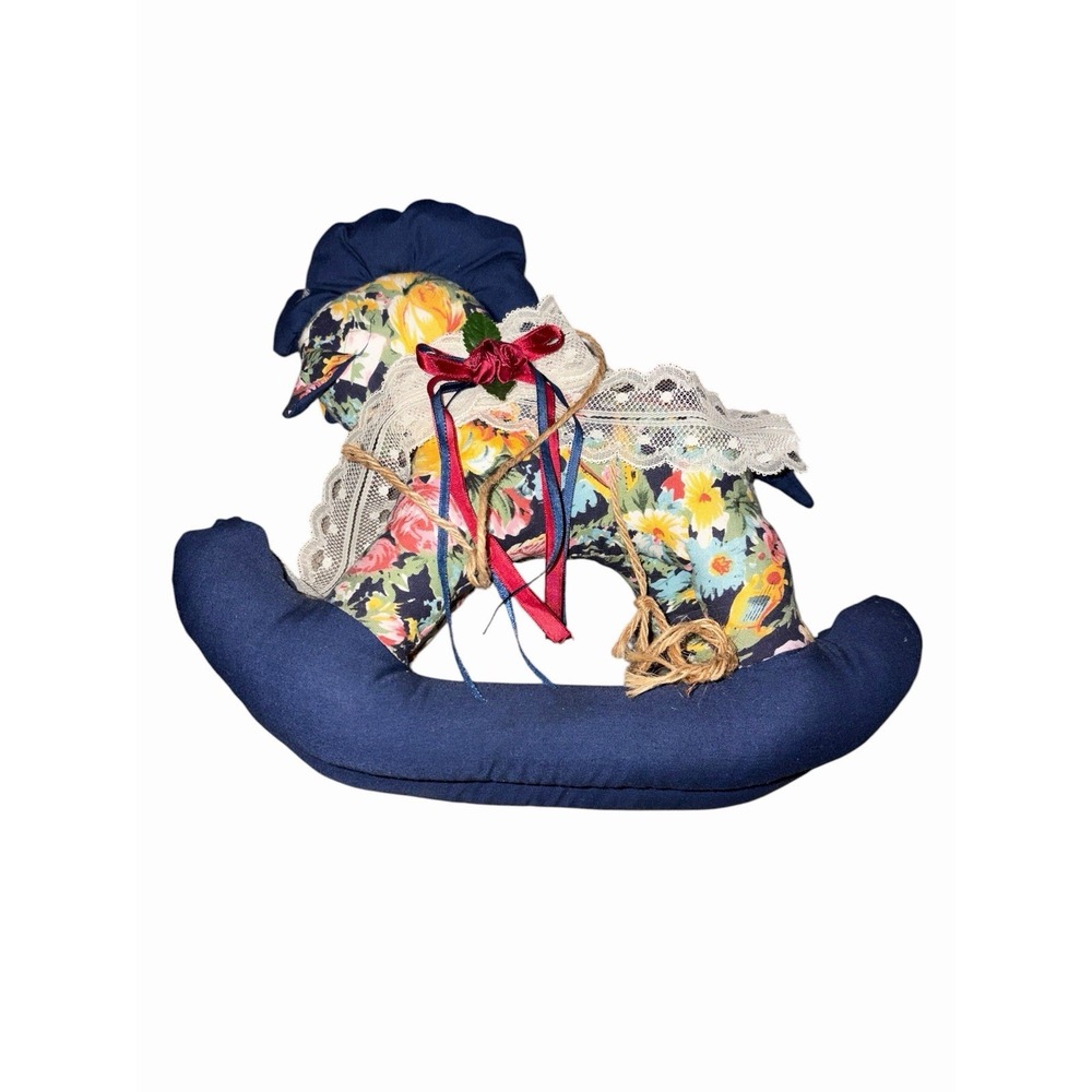 Loomco‎ Victorian Plush Rocking Horse Floral Fabric Lace 1980s Shabby Chic 9"